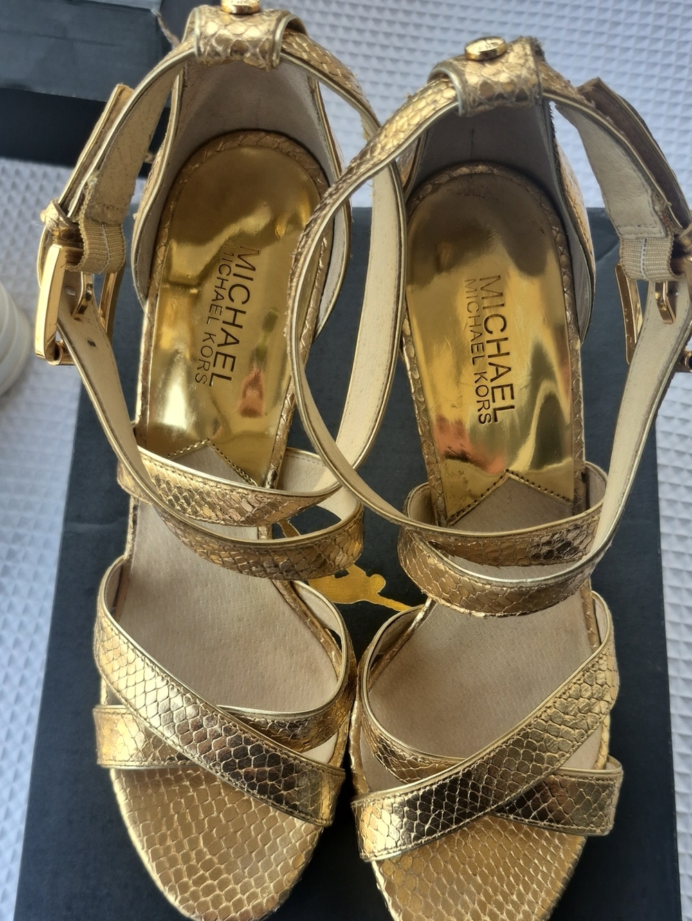 Michael Kors Metallic Gold Crisscross Strappy Heels